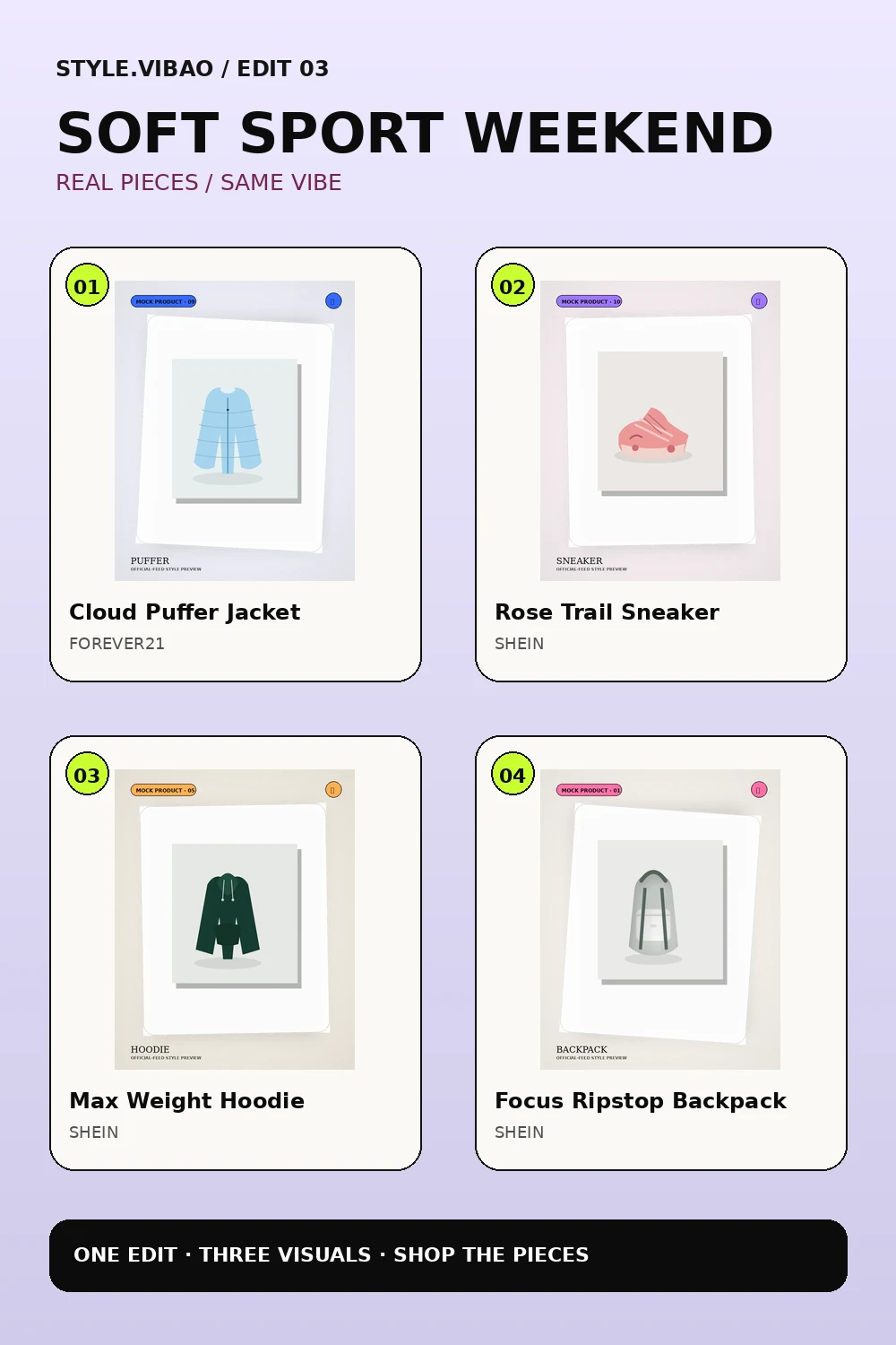 Featured real pieces from Soft Sport Weekend