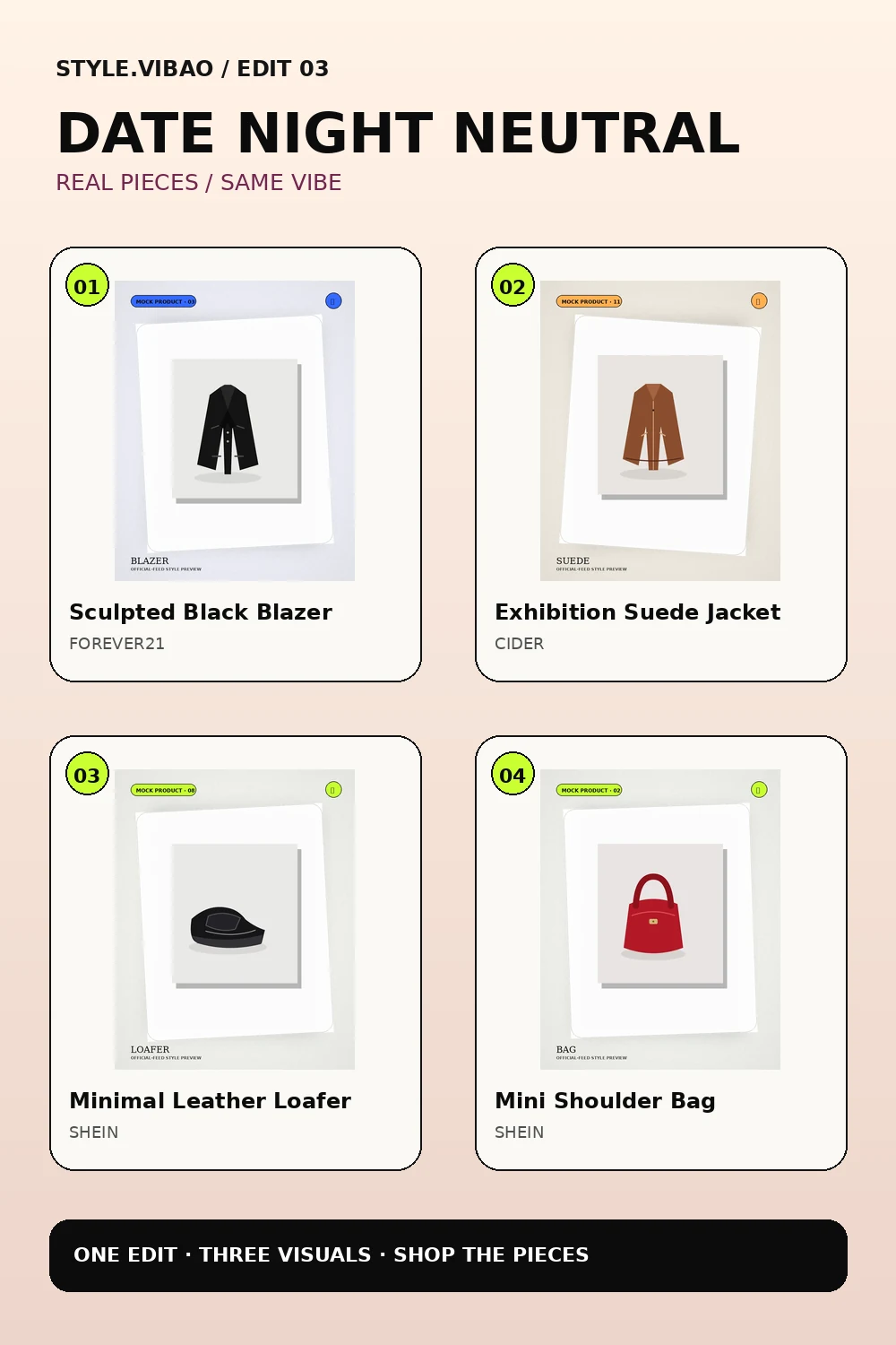 Featured real pieces from Date Night Neutral
