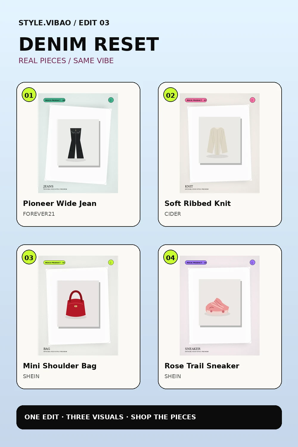 Featured real pieces from Denim Reset
