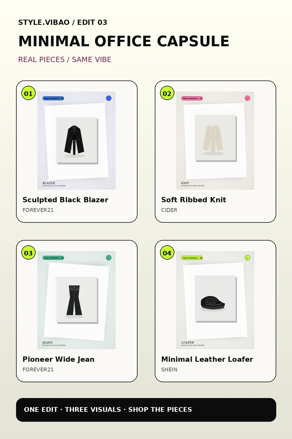 Featured real pieces from Minimal Office Capsule
