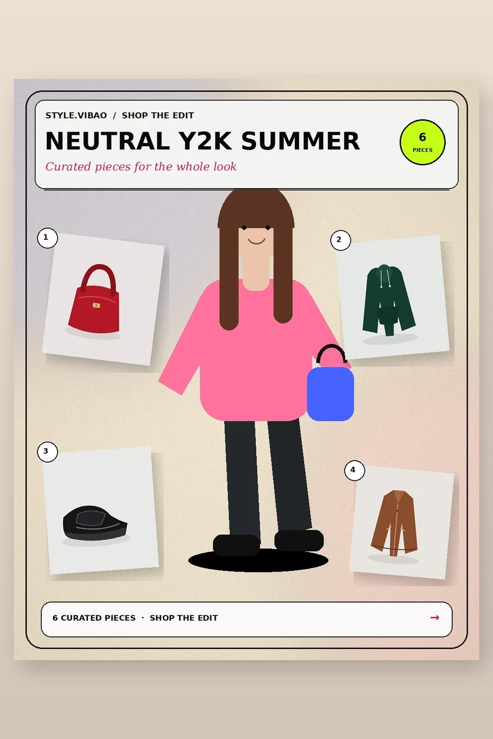 Neutral Y2K Summer fashion moodboard