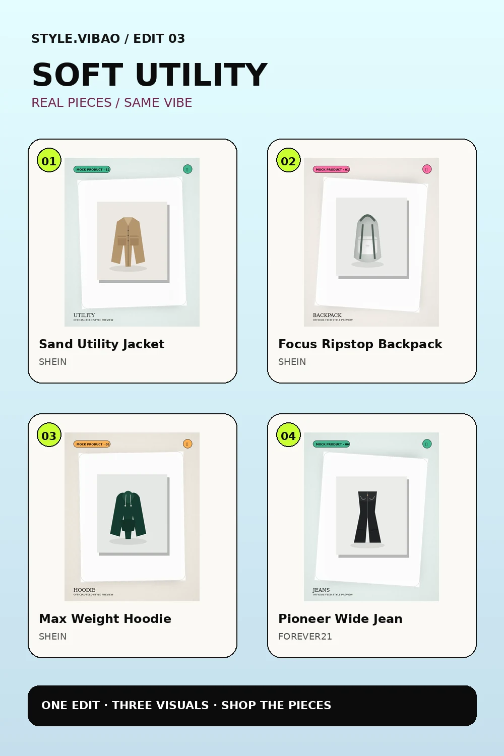 Featured real pieces from Soft Utility