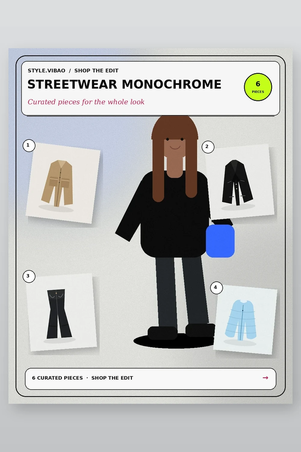 Streetwear Monochrome fashion moodboard